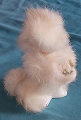 White Poodle Vintage Real Fur Attached Hand Painted Ceramic Home Or Office Decor