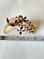 Vintage Rhinestone Enamel Floral 2″ Brooch Pin Stamped Made Austria