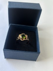 Vintage Green Cubic Zirconia Ring Gold Plated Womens Size 8