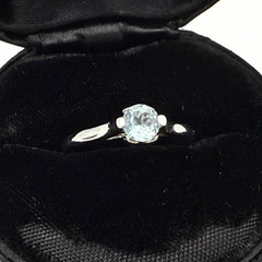 Contemporary Hallmarked Rhodium Plated Swiss Blue Topaz Ring Sz 7