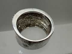 ESTATE VINTAGE 18K WHITE GOLD FILLED MULTI ROW BAND DIAMANTE BEADED RING SIZE 8