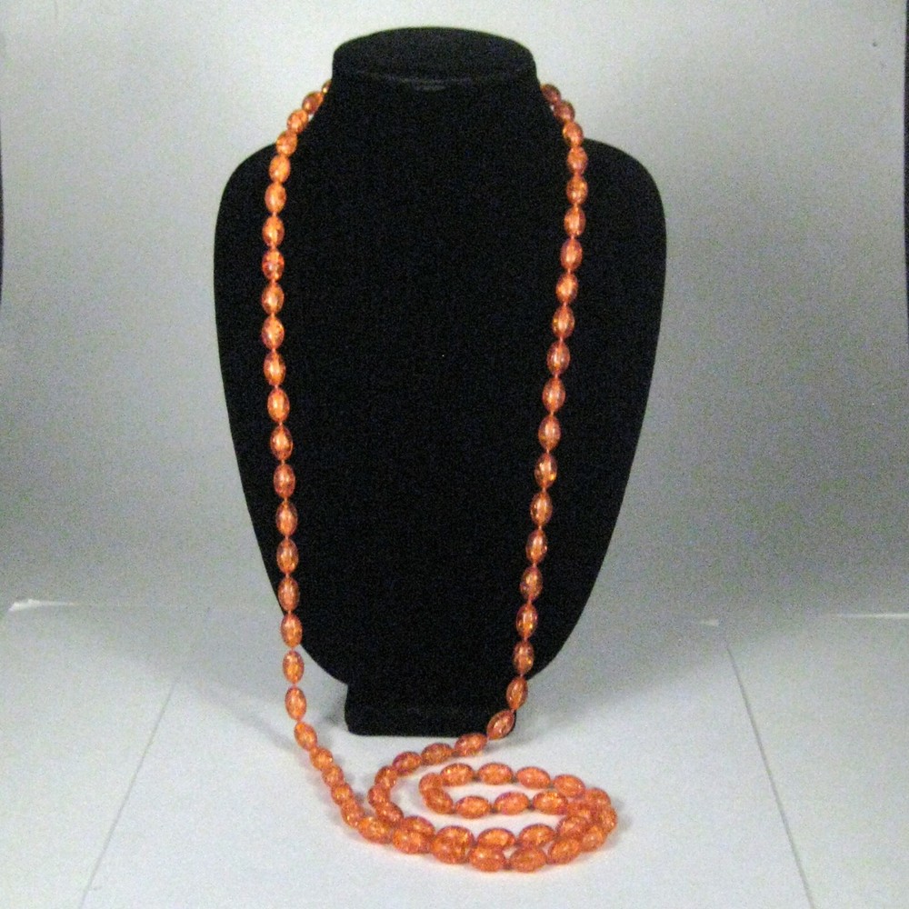 Necklace Women Men 56 In VTG 70s 80s Strand Beaded Orange Plastic Estate Retro