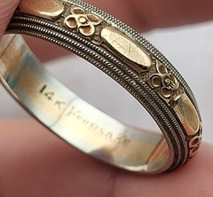 Antique 14K Yellow & White Gold KEEPSAKE 5mm Floral Wedding Band Ring Size 10.75