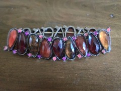 Women’s Vintage Stretchy Teardrop Bracelet Pink Purple Amber Rhinestone