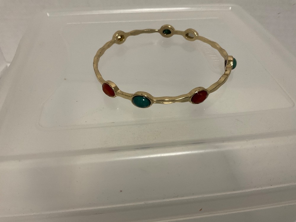 Gold tone Bangle Multi Color Cabochon Oval Gemstone Bracelet