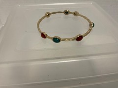 Gold tone Bangle Multi Color Cabochon Oval Gemstone Bracelet