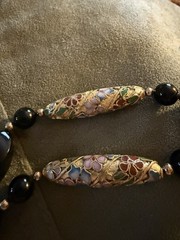 Vintage Onyx and Cloisonné Beaded Necklace