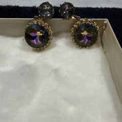 Vintage Signed Schiaparelli Heliotrope Watermelon Glass and Rhinestone Earrings
