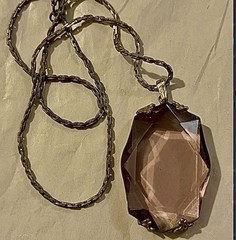 Vtg Antique 1920’s Art Deco Purple Amethyst Faceted Glass Pendant 15″ Necklace