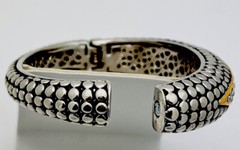 1990s 2 Tone  Designer Look 100 Crystal Hinged Bangle Bracelet 6 1/2”-7”