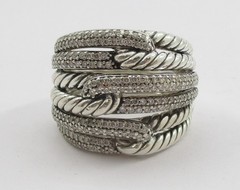 David Yurman 1.07CTW Round Diamond Labrinth Loop Ring Sterling Silver Size 6.25