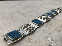 ✨🏜️VTG STAMPED TAXCO STERLING SILVER Turquoise Panel STATEMENT Bracelet Estate