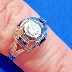 Original EARTH MINED DIAMOND Deco Engagement Ring SOLID 14K WHITE GOLD Solitaire