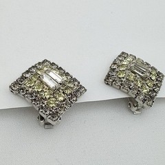 Vintage Clear Rhinestone Clip-on Earrings Signed Hobe