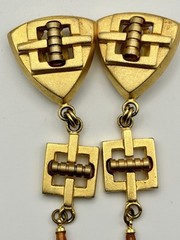 Vintage Gold Tone Carnelian Drop Dangle Earrings Shield Geometric Matte Art Deco