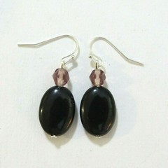 Black Lucite Crystal Dangle Earrings 1.5 in