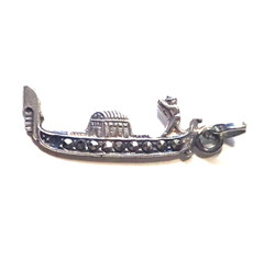 Vintage Sterling Silver and Marcasite Venetian Italian Gondola Bracelet Charm