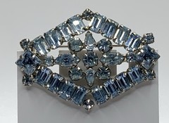 Vintage Sky Blue Baguette Round Marquis Rhinestone Brooch Pin
