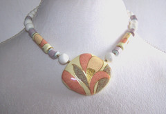 Floral Pendant Necklace Marked Japan Plastic & Stone Beads 19 In. End to End