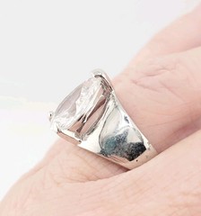 Vtg Sz 10 Ring Teardrop Cubic Zirconia 18KGE White Gold Electroplate Jewelry