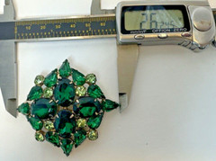Designer Set Brooch Pin Earrings Green Rhinestone Unsigned Antique MCM