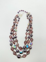 Vtg Crown Trifari purple Lucite AB Beads Demi Parure Set Silver W/ Box