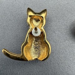 Vintage Swarovski Pave Crystal Kitty Cat Pin Brooch Green Eyes Swan Logo Retired