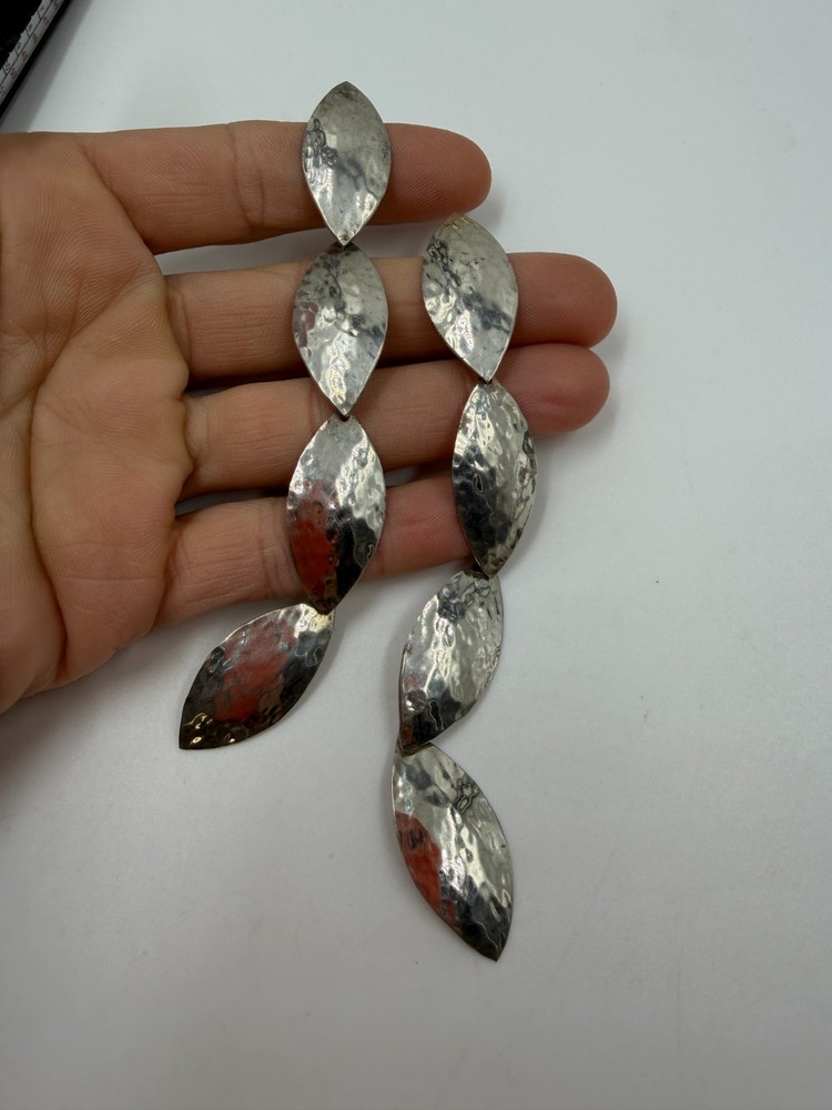 Vintage Earrings Signed Suznne St. Claire Hammered Chandelier 925 Silver CQ