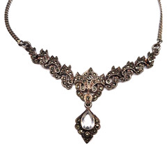 Vintage 925 Silver 26 GRAMS Victorian Necklace hematite 18″ – FREE SHIPPING