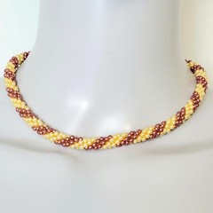 Vintage 60s Beaded Necklace Women Jewelry Gold Pink Peach Beads Formal 17 inch