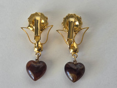 Vintage American Legion Auxiliary Clip On Earrings Dangle Heart