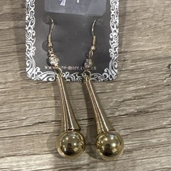 2.75” Long Gold Tone Dangle Drop Double Teardrop Diamond Hook Pierced Earrings