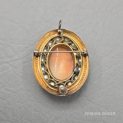 Vintage Italian Cameo Profile Oval Brooch Pin / Pendant 12k GF Faux Pear