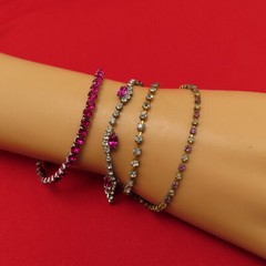 Lot of 4 Rhinestone Bracelets Tennis Vintage Red Pink Clear Crystal Set 938c