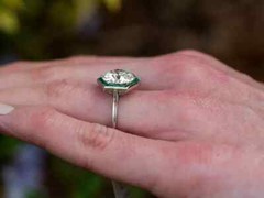 Art Deco Round Lab Created Diamond & Emerald 14K White Gold FN Engagement Ring