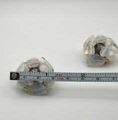 Vintage M.I.W. Germany Beaded Cluster Clip-On Earrings Opalescent Glass AB Beads