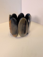 Vintage Polished Buffalo Horn Oval Panel Stretch Bracelet Chunky Bangle