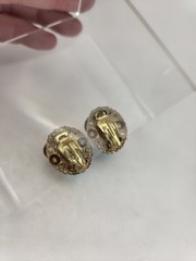 Vintage West Germany Blue Earrings Glass Cab Enamel Signed Clip Ons Rhinestone