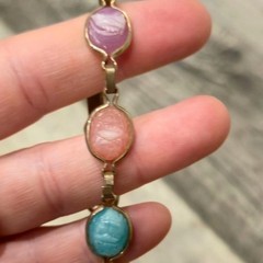 Vintage Childs Scarab beetle Bracelet Cabochon Egyptian Revival Jewelry Pastel