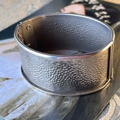 Vintage Hammered Silvertone Wide Hinged Bracelet – 7” -Modernist Cuff 1.25” Wide