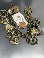 VTG Signed Sweet Romance USA Hearts Charms Lockets USA 6.6” Chain Bracelet NWT