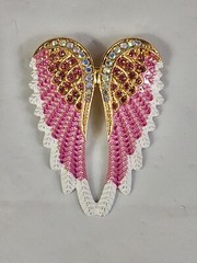 Beautiful Angel Wings Brooch Pendant Iridescent Rhinestones Gold Tone White Pink