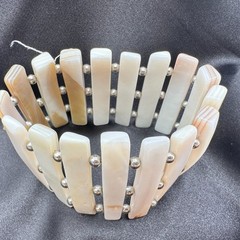 Vintage 90s Mother of Pearl Shell Stretch Bracelet Boho Wide Cuff Jewelry