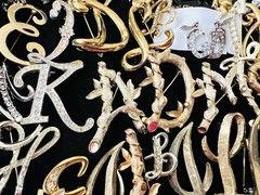 100 Vintage INITIAL Letter Brooch Pins Lot 35 Signed Trifari Sarah Anne Klein