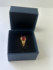 Vintage Red Cubic Zirconia Ring Gold Plated Womens Size 9.5