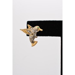 Vintage Hummingbird Earrings Stud Rhinestone Crystal Pave Gold Tone 1990s BinAZ