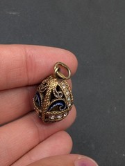 Sterling Silver Gold Vermeil Enamel Rhinestone Russian Mini Egg Charm Pendant