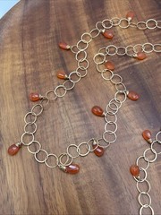 14/20 GF Gold Filled Chain Necklace 34” With Faceted Carnelian Stones