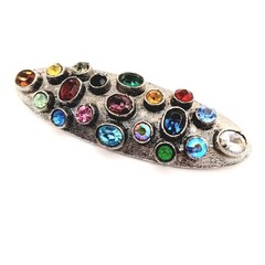 Vintage Large Brooch Jeweled Rhinestones Silver Pot Metal 0168