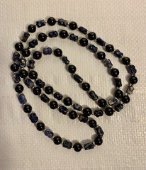 Vintage Black Onyx 10mm with Lapis Necklace, 38” L